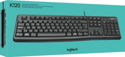Produktbild von Logitech K120, Volle Größe (100%), Kabelgebunden, USB, QWERTZ, Schwarz