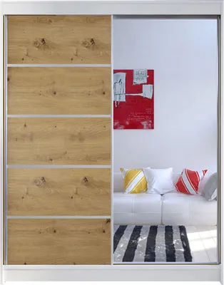 Produktbild von MIRJAN24 Schiebetürenschrank Camino III, Stilvoll Schlafzimmer Kleiderschrank (Farbe: Weiß / Artisan Eiche + Spiegel)