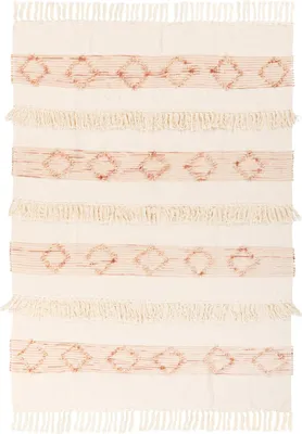 Produktbild von Padiro Wohndecke 130 x 170 cm - rosafarben und cremefarben - Wolle - Boho-Muster und Fransen