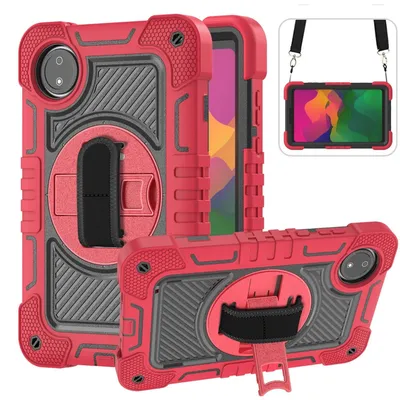Produktbild von Für Xiaomi Redmi Pad SE 8.7 aufstellbare Outdoor Hybrid 360 Grad mit Halte-Schlaufe Tablet Tasche Rot / Schwarz