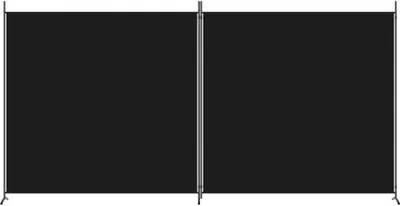 A black room divider with metal poles.