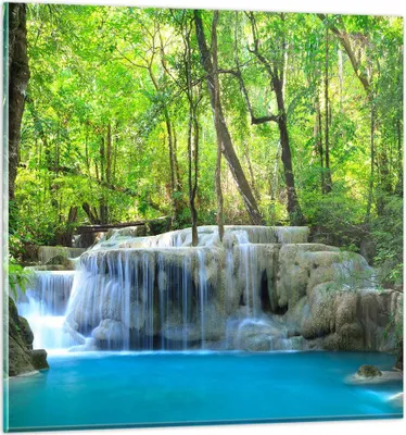 Produktbild von Bilder auf glas - Wasserfall Wald Umwelt - 40x40cm - Glasbilder - Wandbilder - Kunstdruck - zum Aufhängen bereit - Wanddekoration aus Glas - Glas Bilder - Wandbild auf Glas - Einteilig - GAC40x40-2664