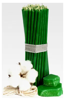 Produktbild von Kirchliche Bienenwachskerzen - 50 Stück, hochwertige Ritualkerzen, L-16 cm, Ø-5,0 mm, 30 Min Brenndauer, grün, 150 g, tropf- und rauchfrei