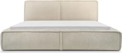 Produktbild von MOEBLO Polsterbett Bett 04 – Doppelbett mit Cord Bezug, Kopfstütze, gepolstertes Kopfteil, Rahmenbettgestell, Bettkasten und Lattenrost - 180x200 - Creme (Poso 100)