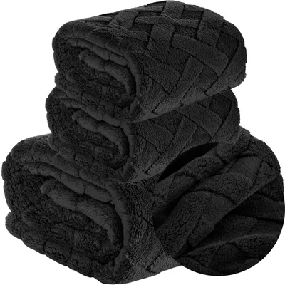 Produktbild von Design 91 Kuscheldecken-Set Mikrofaser Schwarz 170x210 cm