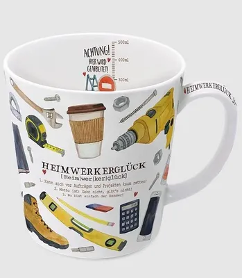 Produktbild von Kaffeebecher Heimwerken, 500 ml, Kaffeetasse Tassen Teetassen Kaffeepott Henkelbecher, Heimwerkerglück, Heimwerker