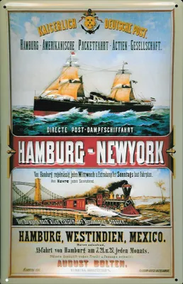 Produktbild von Blechschild Hamburg New York Postdampfer Post Dampfsegler Dampfer Schiff Schild Nostalgieschild