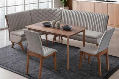 Immagine prodotto di Suite per sala da pranzo grigio chiaro di design panca angolare imbottita 2x sedie tavolo da pranzo