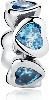 Produktbild von PANDACHARMS Blaue Herzen Zwischenelement Charm, 925er Sterling Silber, passt zu Pandora