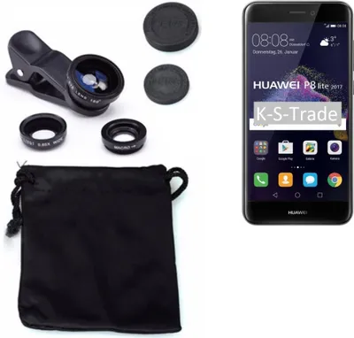 Produktbild von K-S-Trade Smartphone Kamera Linsen Set Kompatibel mit Huawei P8 Lite 2017 Dual SIM 3in1 Clip-On Kamera Adapter Macro Weitwinkel FishEye Fischauge