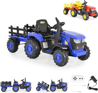 Produktbild von Moni Kinder Elektrotraktor Rancher mit Anhänger, Hupe, Licht, MP3, Fernbedienung blau