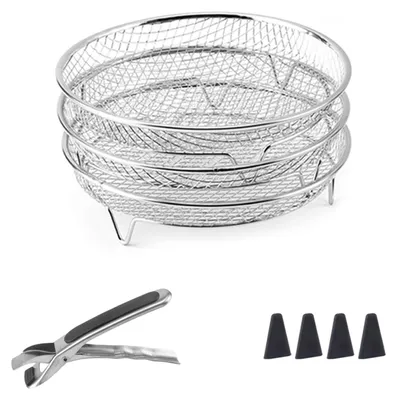 3-lagiger Grillrost für Airfryer, 21x21x9 cm, Edelstahl 304