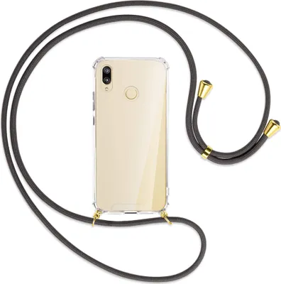 Produktbild von Handykette Backcover-Schutzhülle mit Band (Metall goldfarben) für Huawei P20 lite - dunkelgrau