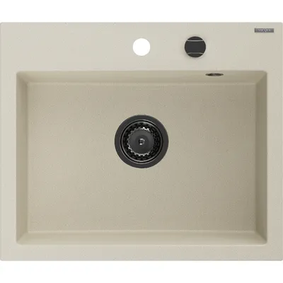 Zdjęcie produktu dla Mexen Oscar zlewozmywak granitowy 1-komorowy 580 x 490 mm, beżowy, syfon czarny - 6519581000-69-B
