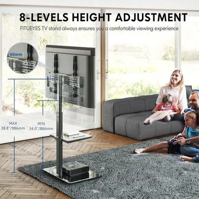 Produktbild von Schwarze TV-Ständer für 32-60 Zoll, drehbar, höhenverstellbar, mit Ablage