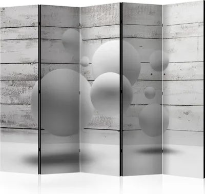 Produktbild von Neuheit! Dekorativer Paravent Raumteiler Trennwand Foto-Paravent Spanische Wand XXL 3D Kugeln Holz 225x172 cm f-A-0322-z-c