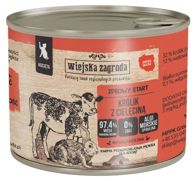 Obrázek produktu pro Wiejska Zagroda Królik z teletinou mokrá krmiva pro kočku 200g
