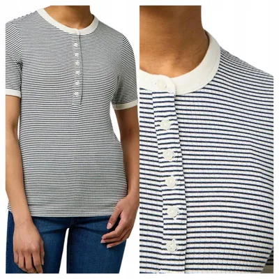 Obrázek produktu pro Wrangler | Dámské pletené tričko s límečkem Henley, tmavě modré, úzký střih, proužkované, velikost XS