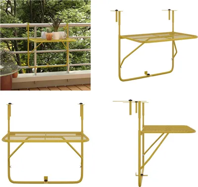 Produktbild von vidaXL Balkontisch Golden 60x40 cm Stahl - Balkontisch - Balkontische - Hängetisch - Balkon Bartisch