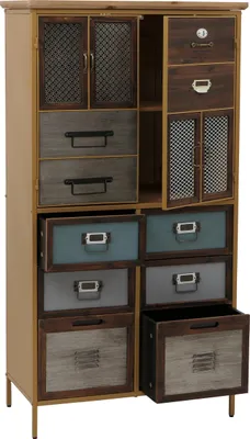 Obrázok produktu pre Lekárenská komoda HWC-O80, skrinka so zásuvkami, vintage ošumelý vzhľad 136x73x35cm, modrý kovový vzhľad