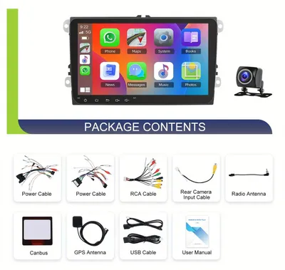 Productafbeelding van Android 15 Autoradio – 9 Inch Touchscreen – 8-Core Processor – 4GB RAM en 64GB Opslag – Met CarPlay en WiFi