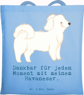 Produktbild von Mr. & Mrs. Panda Tote Bag Havaneser Moment - Sky Blue - Geschenk, Havi, Bichón Habanero, Shopping Tasche, Schultasche, Laptoptasche, Beutel, Bichon Havanais