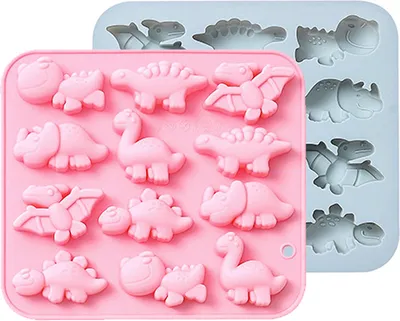 Obrázek produktu pro CANDeal Inosaur Formy Silikonové dortové formy, 2 balení Roztomilý dinosaurus Cupcake Mould Pro děti Cartoon Dino Čokoládové bonbóny Dorty pro zdobení Ruční výroba Mýdlové pastelky
