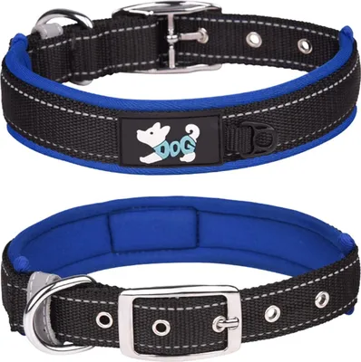 Produktbild von Bequeme weiche Neopren gepolsterte Hundehalsband für alle Rassen großer Hunde (L dunkelblau) mit reflektierenden und verstellbaren schweren Nylonhalsband