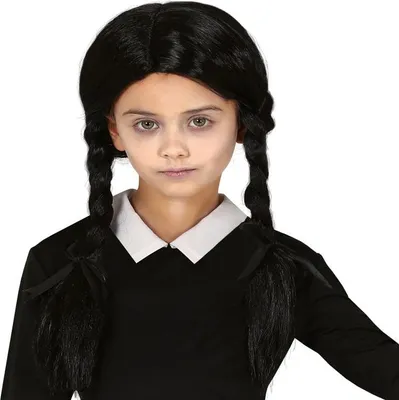 Obrázok produktu pre Filmová parochňa Dlhé vrkoče Gotický štýl Čierny halloweenský vzhľad Dospelí, Farba: čierna