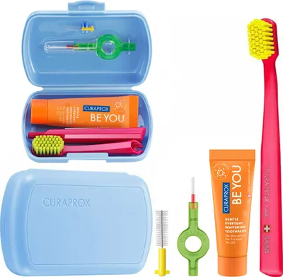 Image de Curaprox Set de voyage CS 5460 bleu Brosse à dents Dentifrice Brosses interdentaires