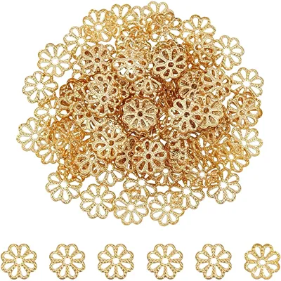 100 vergoldete Blumenperlen, 8 mm, Gold, DIY-Schmuck
