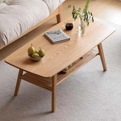 Imagen del producto de Mesa de centro de madera maciza de roble con espacio de almacenamiento, 120 x 56 x 44 cm, color natural