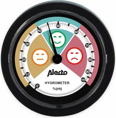 Obrázek produktu pro Analogový vlhkoměr, černý – bez baterií, možnost montáže na zeď