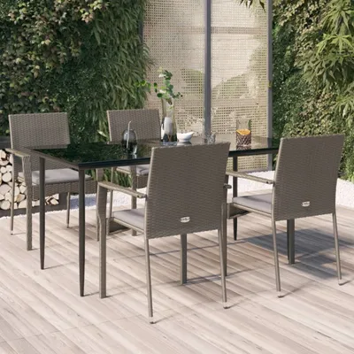Produktbild von BEI CLORIS Gartenmöbel Set Balkonmöbel-Set 5-tlg. Garten-Essgruppe mit Kissen Schwarz und Grau Poly Rattan - Gartenmöbelgarnituren Neu9202145 2parcel