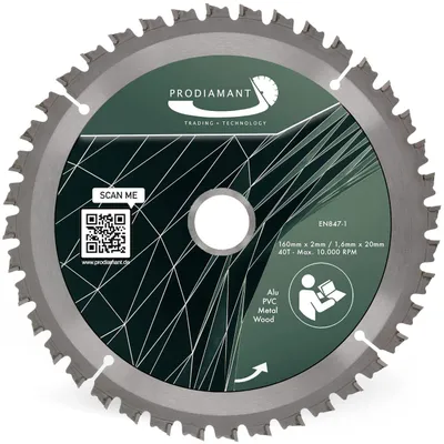Zdjęcie produktu dla Brzeszczot tarczowy PRODIAMANT 160 mm do drewna, metalu i aluminium z zębami HM TCT