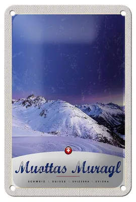 Produktbild von Blechschild Reise 12x18cm Muottas Muragl Schweiz Winter Schnee Schild