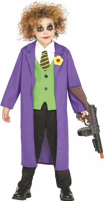 Produktbild von Mr Smile Halloween Abenteuer Held Kostüm Kinder Clown Bösewicht Fantasie Spaß Outfit Superheld Grusel Narr Streich Suit, Größe: 110/116 Farbe: Lila