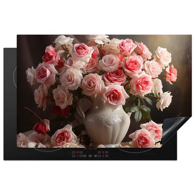 Produktbild von KitchenYeah© Herdabdeckplatte Blumen - Rosen - Vase - Stilleben - Blumenstrauß , 81x52cm, Küche Deko, Glaskeramikkochfeld Herdabdeckung, Abdeckplatte fùr Kochfeld