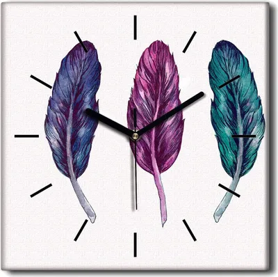 Produktbild von Coloray Uhr auf Leinwand 30x30 cm Wand Uhr Dekoration Wohnzimmer Segeltuch schwarze Hände -Aquarelle Vogelfedern.