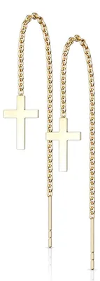 Produktbild von Kreuz Durchzieher Ohrringe Edelstahl Ketten Ohrhänger Gold