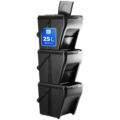 Image de KADAX poubelle modulaire en plastique "Arbol", poubelle trieur de déchets, noir, 25L, 3 pièces