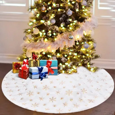 Produktbild von Weihnachtsbaumdecke Weihnachtsbaum Rock Plüsche Weiche Weihnachtsbaum Decke Christbaumständer Teppich, Weihnachtsdeko für Weihnachtsfeiertag (Gold-90m)