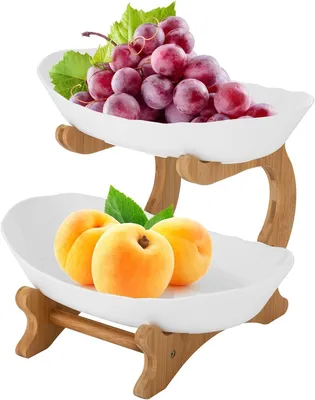 Obstschale 2 Etagen, Kunststoff, Bambusgestell, 25/26,5 cm