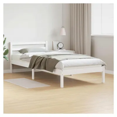 Produktbild von Bettgestell mit Kopfteil Weiß 100x220 cm aus Kiefernholz