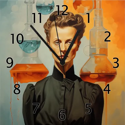 Produktbild von Wallario Design Wanduhr Visionäre Chemikerin aus Echtglas, Größe 30 x 30 cm