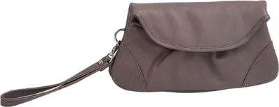 Produktbild von graue Leder-Clutch-Tasche mit Handgelenkschlaufe