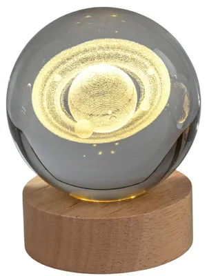 Produktbild von LED Tischlampe Kristallkugel Planeten auf Holzsockel D. 8cm Formano