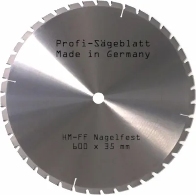 Produktbild von Hartmetall Sägeblatt 600 x 35 mmØ NAGELFEST Z = 42 FF HM Präzisions Kreissägeblatt für Brennholzsäge, Tischkreissäge und Wippsäge Schalhölzer Rund und Kanthölzer mit Betonbeschlag und Nagelresten