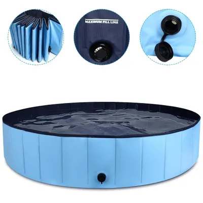 Image de Piscine pliable pour chien en PVC antidérapant avec vidange, taille L 160 x 30 cm