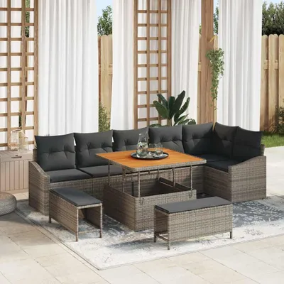 Produktbild von Maison Exclusive - Gartensofa-set mit Kissen 9 pcs Grau Poly-Rattan